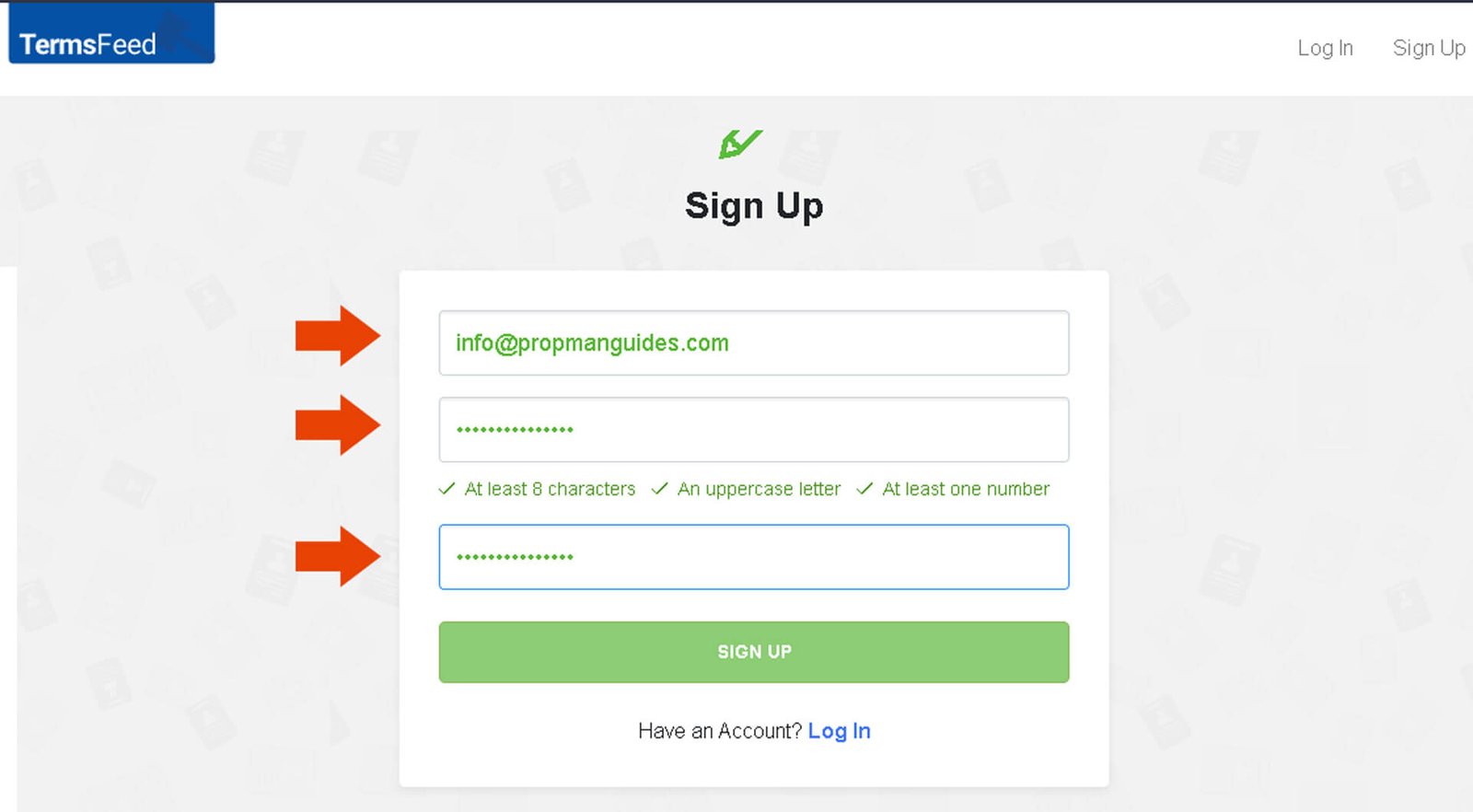 TermsFeed Login Information