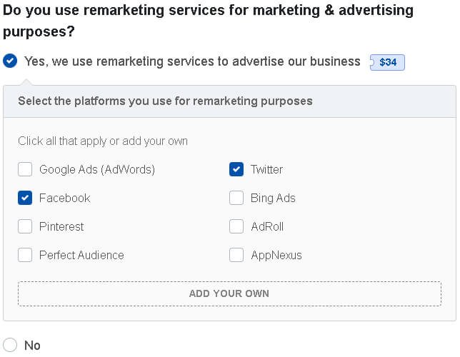 TermsFeed Marketing Options